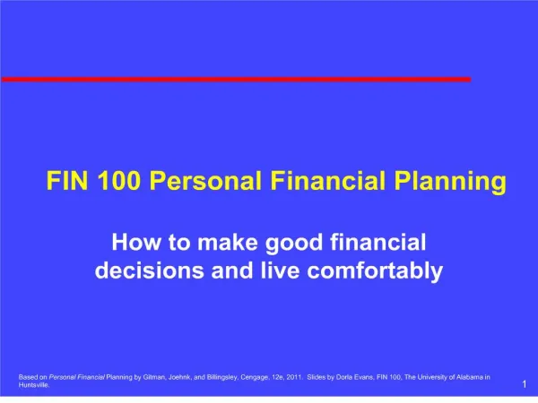FIN 100 Personal Financial Planning
