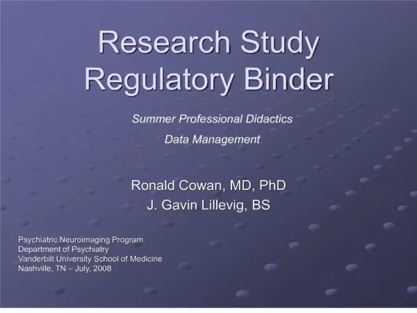 Research Study Regulatory Binder