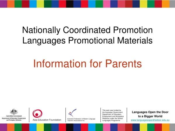 Nationally Coordinated Promotion Languages Promotional Materials