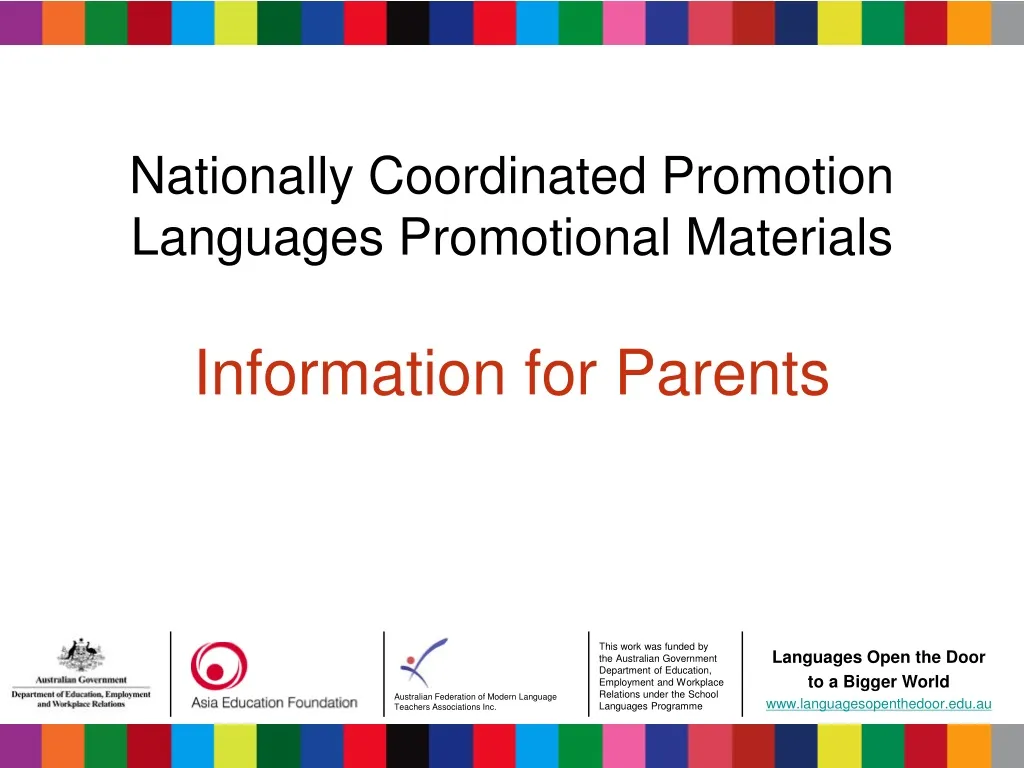 nationally coordinated promotion languages promotional materials