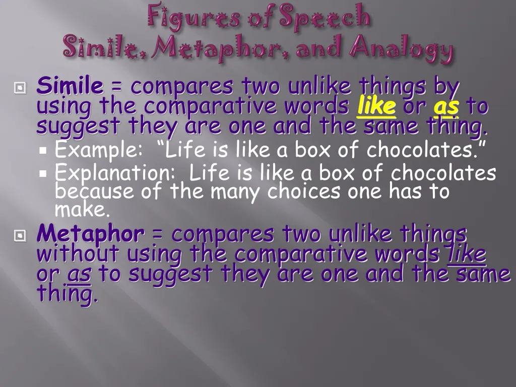 figures of speech simile metaphor and analogy