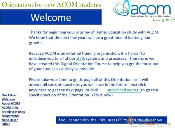 ACOM Orientation for New Students