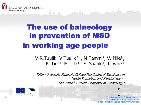 The use of balneology in prevention of MSD in working age people