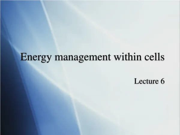 Energy management within cells
