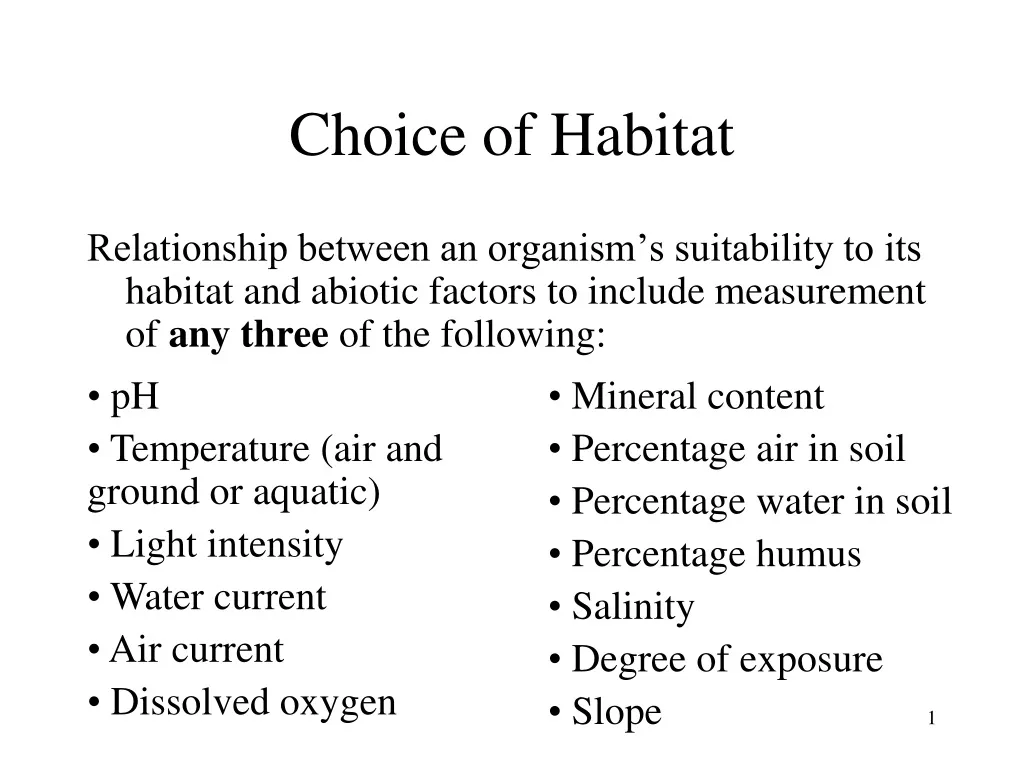 choice of habitat