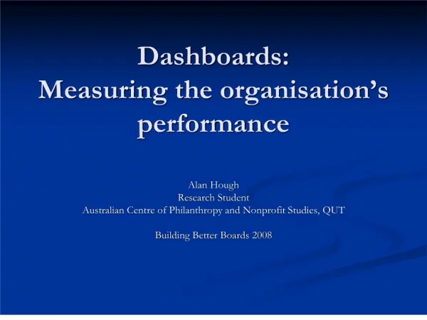 Dashboards: Measuring the organisation