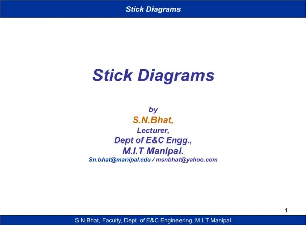 Stick Diagrams by S.N.Bhat, Lecturer, Dept of E&C Engg., M.I.T Manipal. Sn.bhat@manipal / msnbhat@yahoo