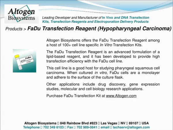 Products &gt; FaDu Transfection Reagent (Hypopharyngeal Carcinoma)