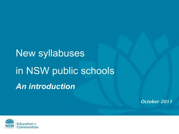 New syllabuses in NSW public schools An introduction