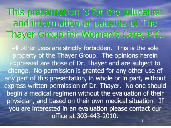 This presentation is for the education and information of ...