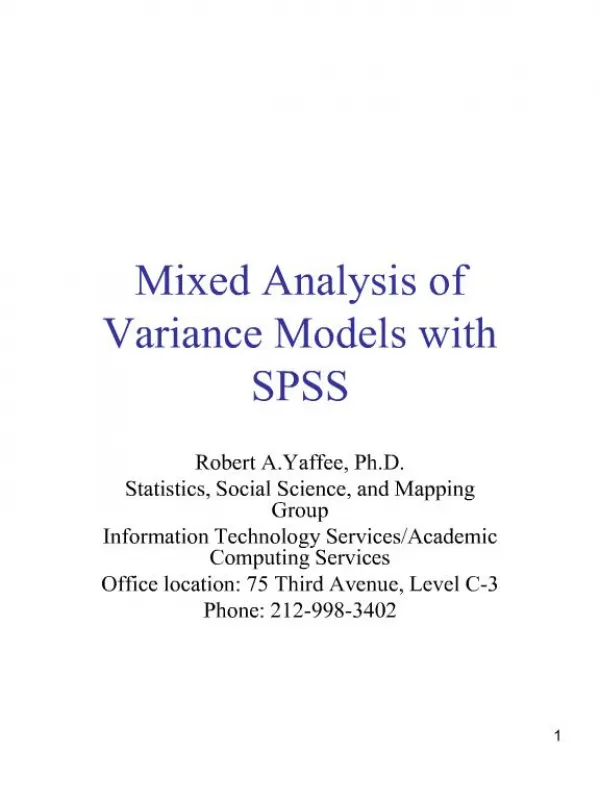 Mixed Analysis of Variance Models with SPSS