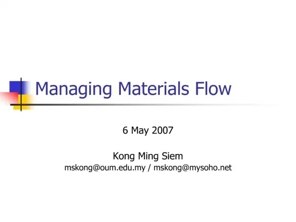 Managing Materials Flow