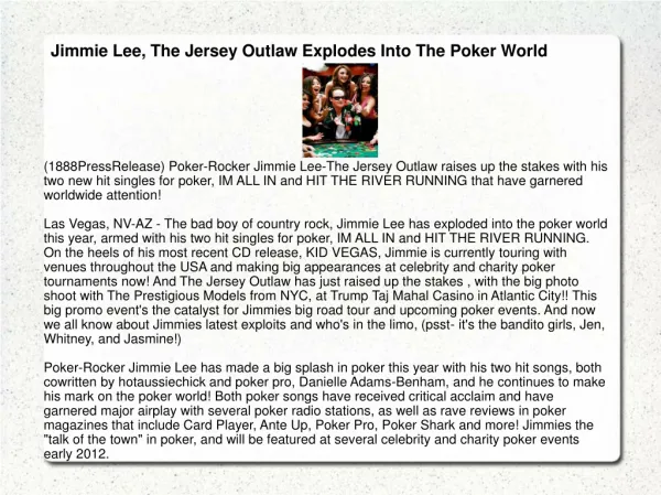 Jimmie Lee, The Jersey Outlaw Explodes Into The Poker World