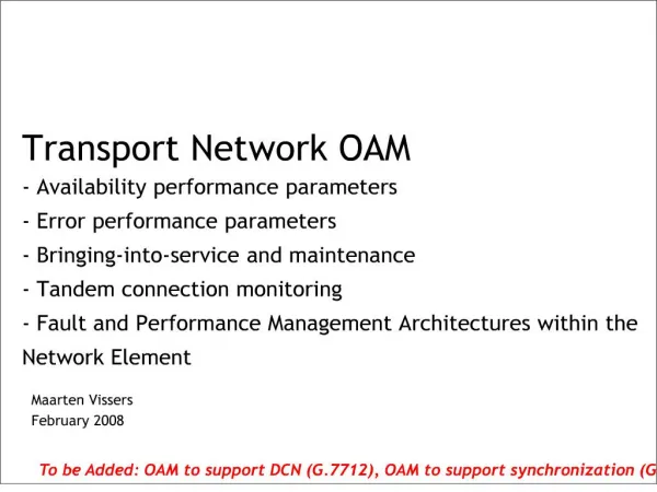 Transport Network OAM - Availability performance parameters ...