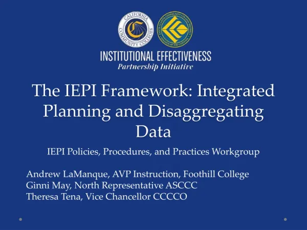 The IEPI Framework: Integrated Planning and Disaggregating Data