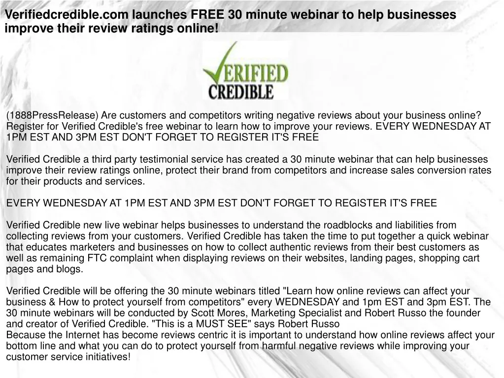 verifiedcredible com launches free 30 minute
