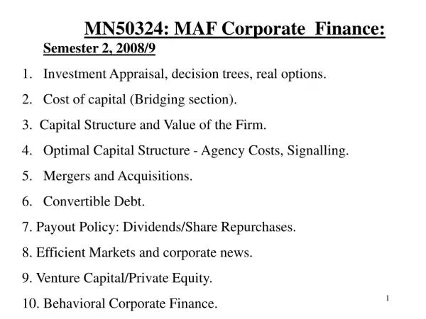 MN50324: MAF Corporate Finance: Semester 2, 2008/9
