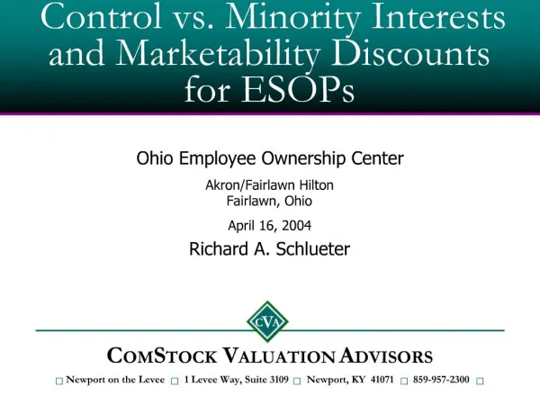 Control vs. Minority Interests and Marketability Discounts for ESOPs