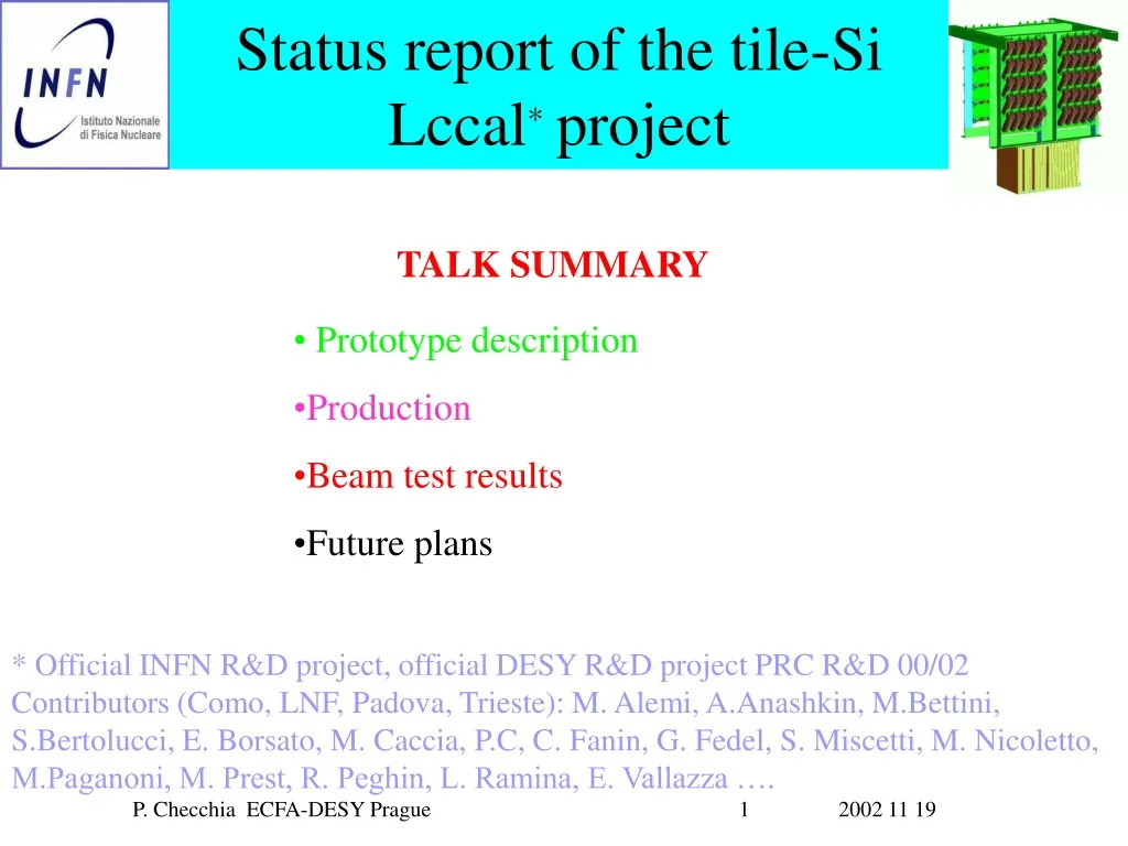 status report of the tile si lccal project