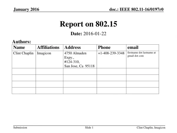 Report on 802.15