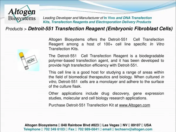 Products &gt; Detroit-551 Transfection Reagent (Embryonic Fibroblast Cells)