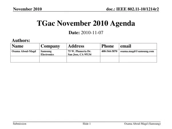 TGac November 2010 Agenda