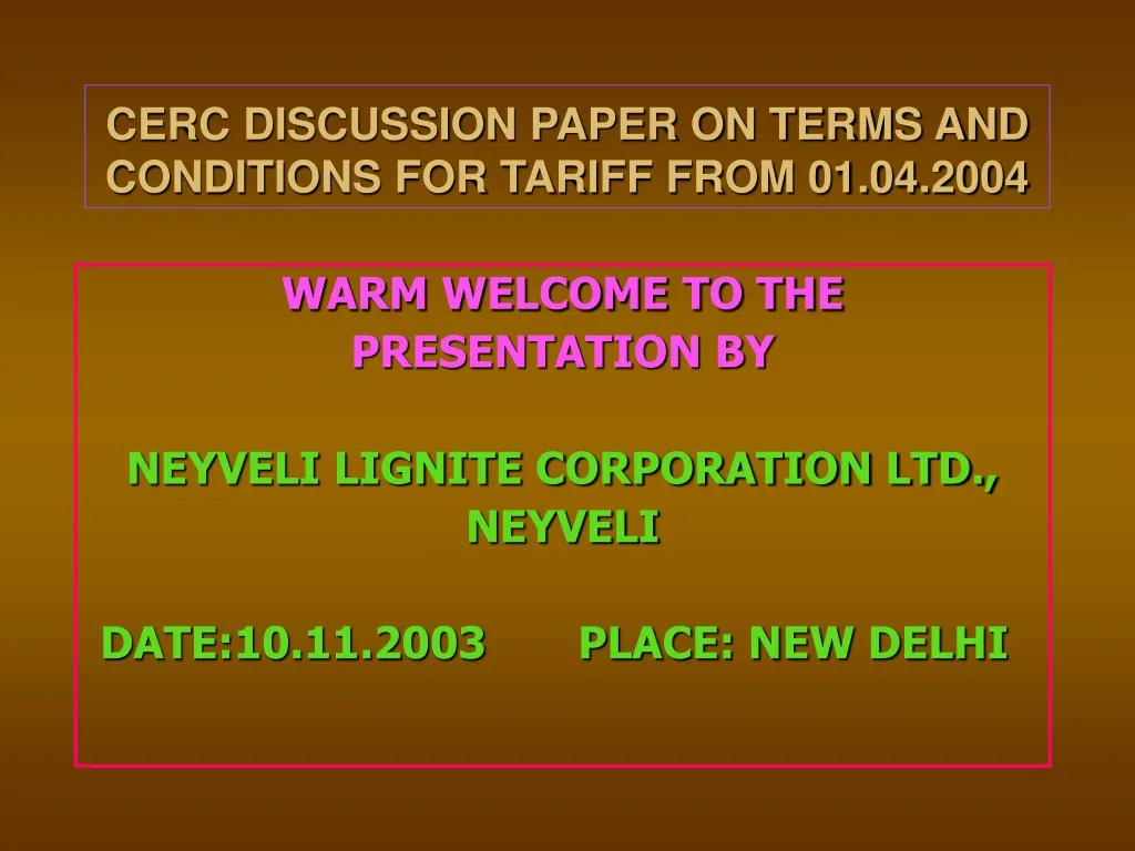 cerc discussion paper on terms and conditions for tariff from 01 04 2004