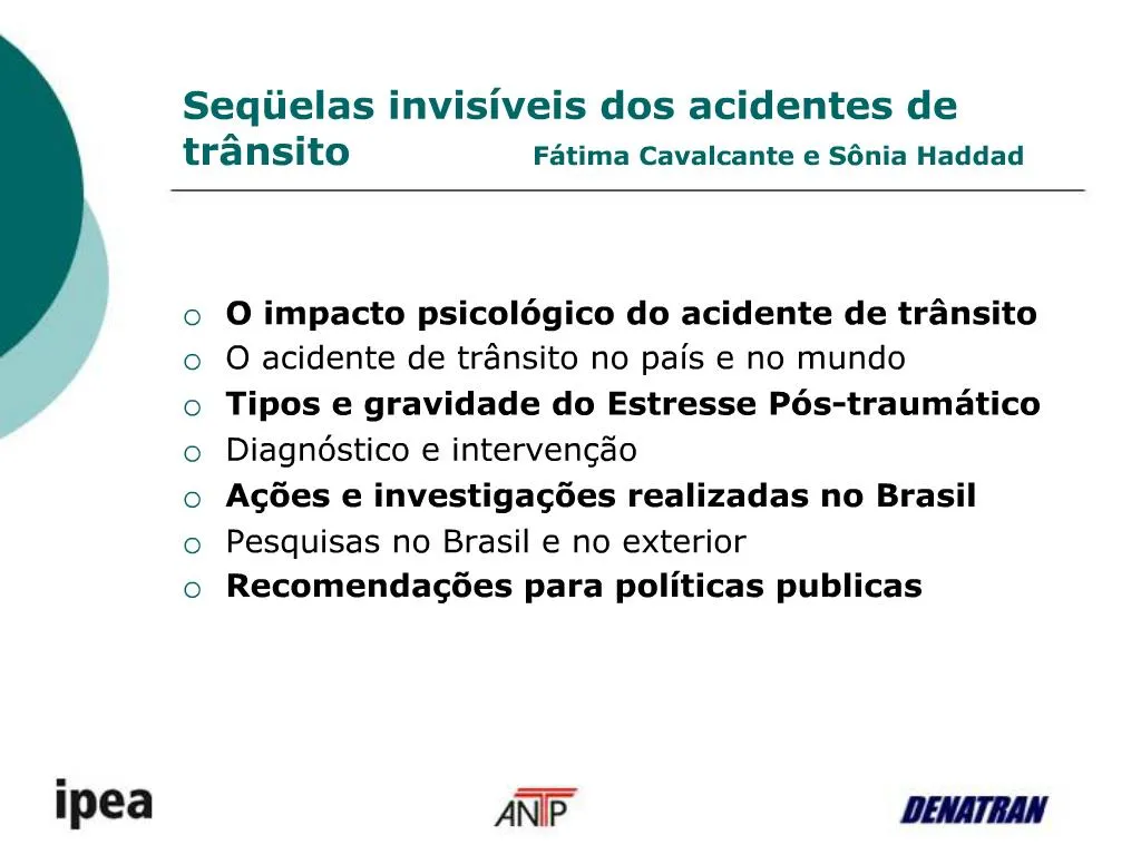 PPT Seq Elas Invis Veis Dos Acidentes De Tr Nsito F Tima Cavalcante E S Nia Haddad PowerPoint