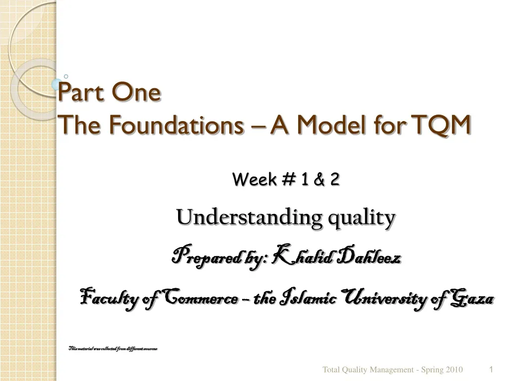 part one the foundations a model for tqm