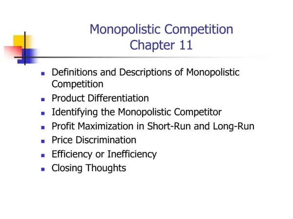 Monopolistic Competition Chapter 11