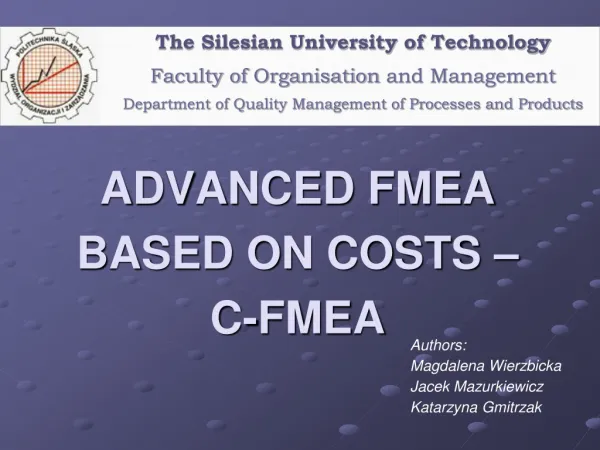 ADVANCED FMEA BASED ON COSTS – C-FMEA