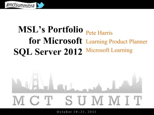 MSL s Portfolio for Microsoft SQL Server 2012