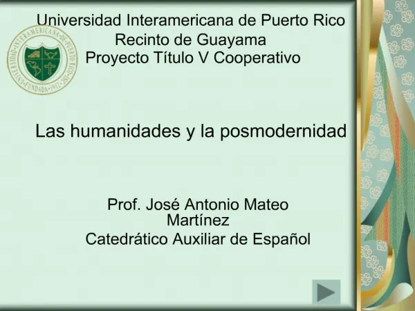 Universidad Interamericana de Puerto Rico Recinto de Guayama Proyecto T tulo V Cooperativo