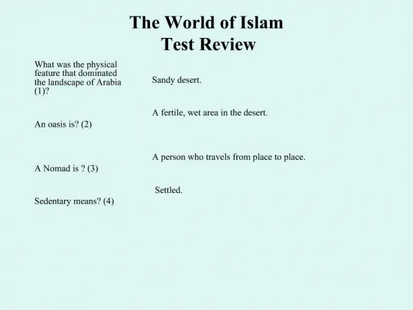 The World of Islam Test Review
