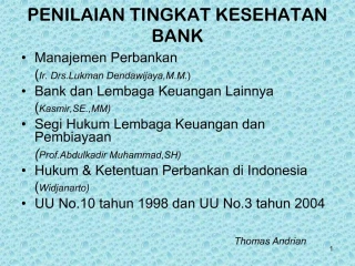 PENILAIAN TINGKAT KESEHATAN BANK - slide 1