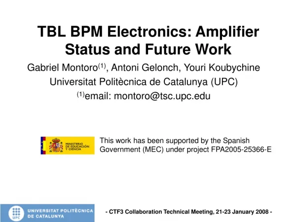TBL BPM Electronics: Amplifier Status and Future Work