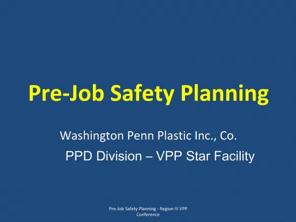 Pre-Job Safety Planning