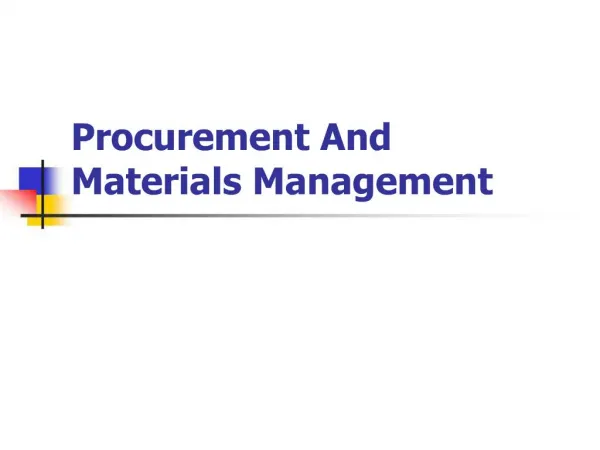 Procurement And Materials Management