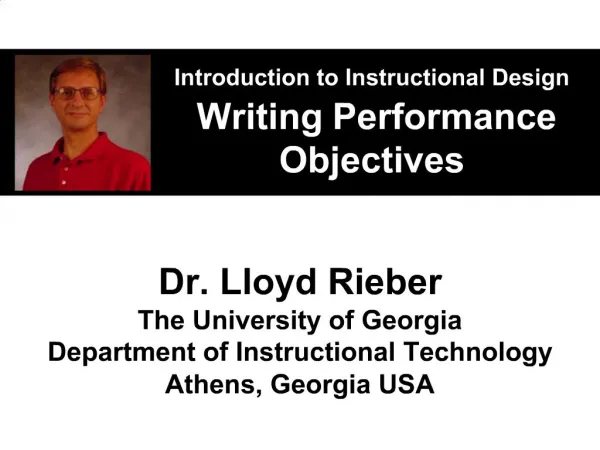 Introduction to Instructional Design Writing Performance Objectives