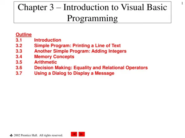 Chapter 3 – Introduction to Visual Basic Programming
