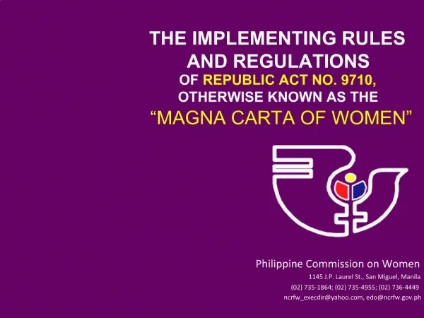 THE IMPLEMENTING RULES AND REGULATIONS OF REPUBLIC ACT NO. 9710, OTHERWISE KNOWN AS THE MAGNA CARTA OF WOMEN