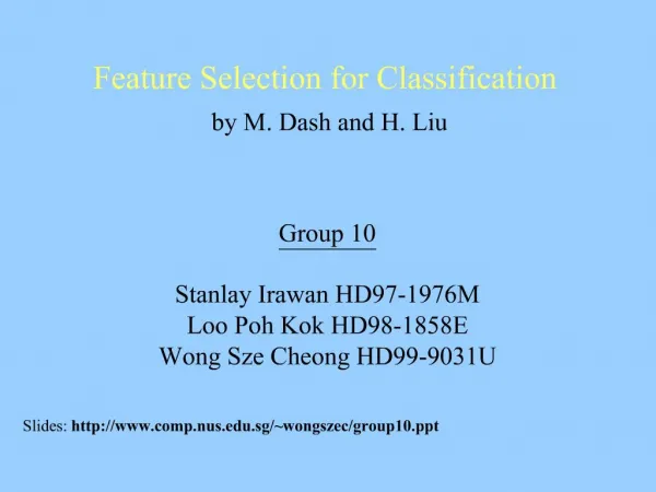 Feature Selection for Classification by M. Dash and H. Liu