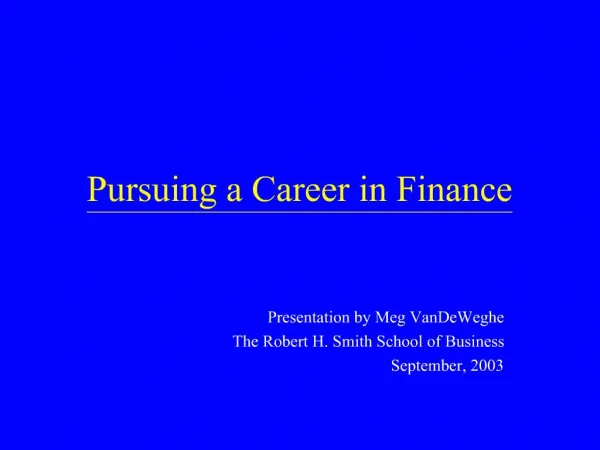 Pursuing a Career in Finance