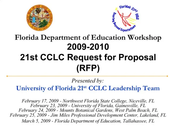 Florida Department of Education Workshop 2009-2010 21st CCLC Request for Proposal RFP