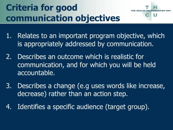 Criteria for good communication objectives