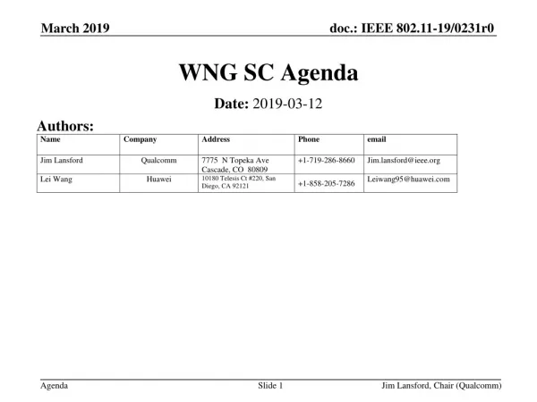 WNG SC Agenda