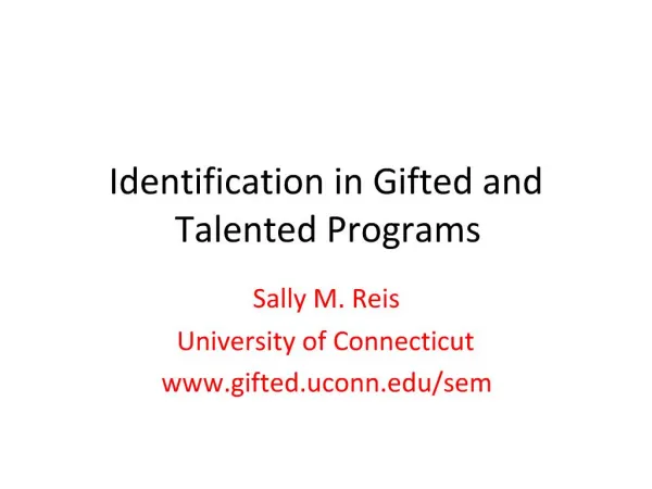 Identification in Gifted and Talented Programs