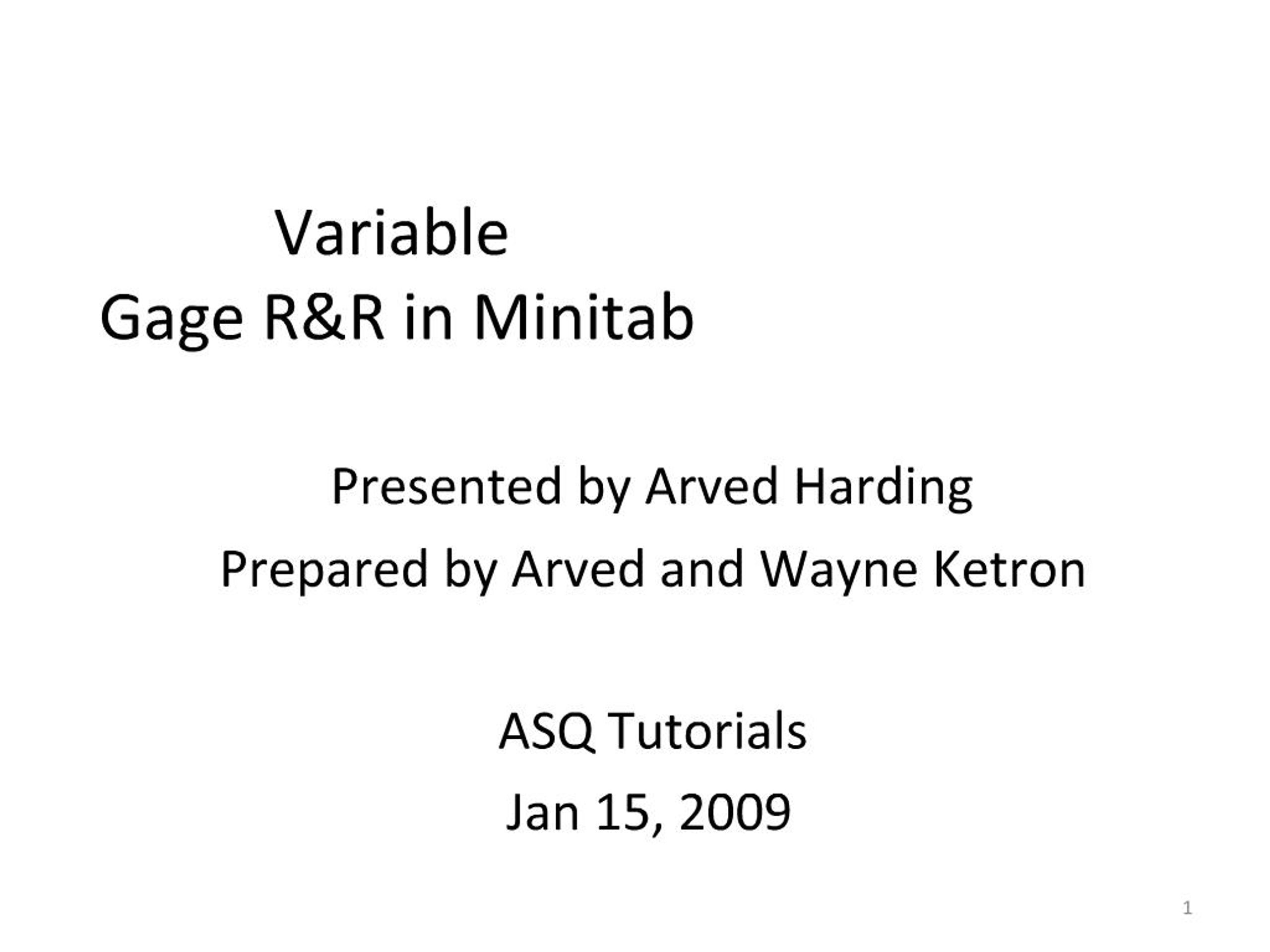 PPT - Variable Gage RR in Minitab PowerPoint Presentation, free ...