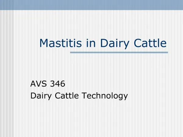 Mastitis in Dairy Cattle