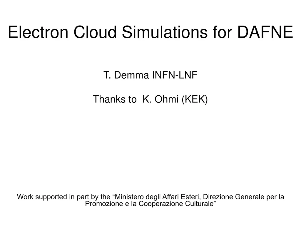 electron cloud simulations for da f ne